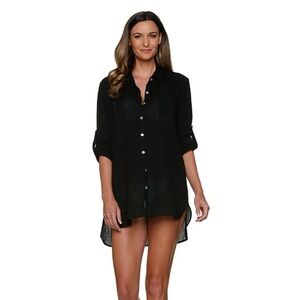 Helen Jon Coverup See Through Relaxed Shirt Dress in Black Women’s Size L